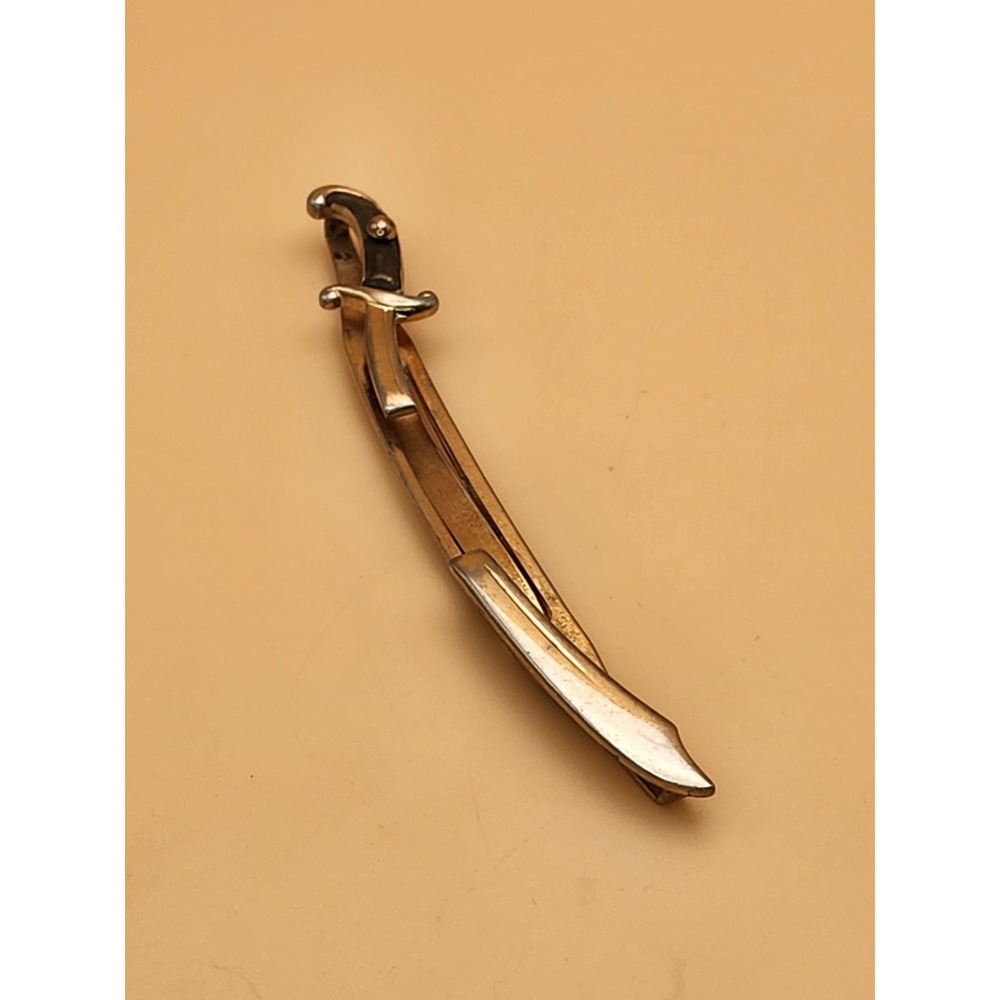 75 Yr Old SWANK USA Scrimitar Saber Sword Gold Tone Tie Clip Tie Bar Stone Grip